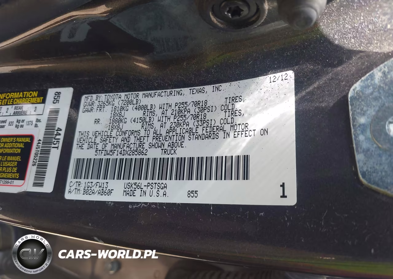 2013 Toyota Tundra Grade 5.7L V8 VIN:5TFDW5F14DX285862 - 9