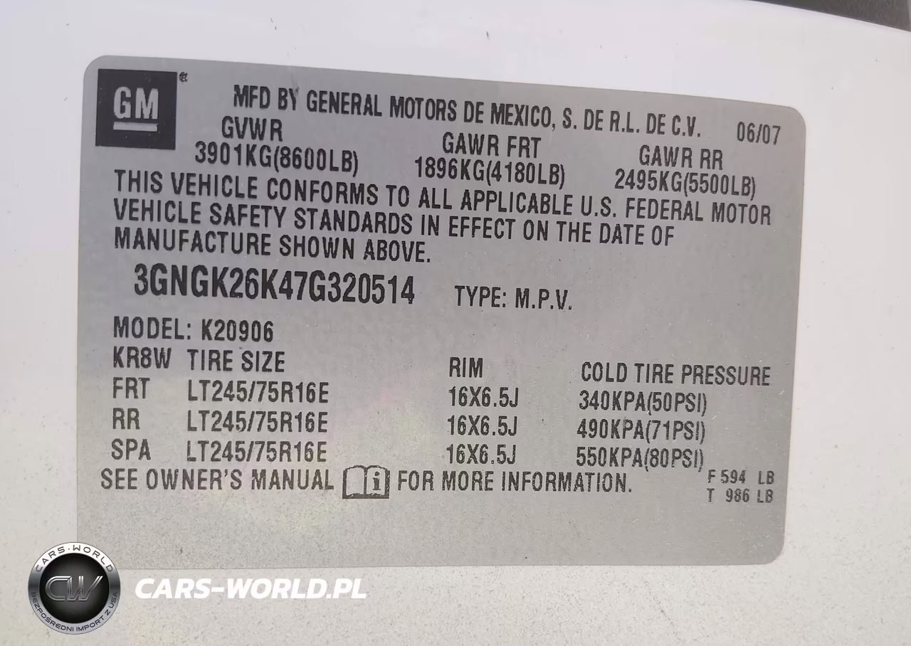 2007 Chevrolet Suburban 2500 Commercial Fleet VIN:3GNGK26K47G320514 - 9