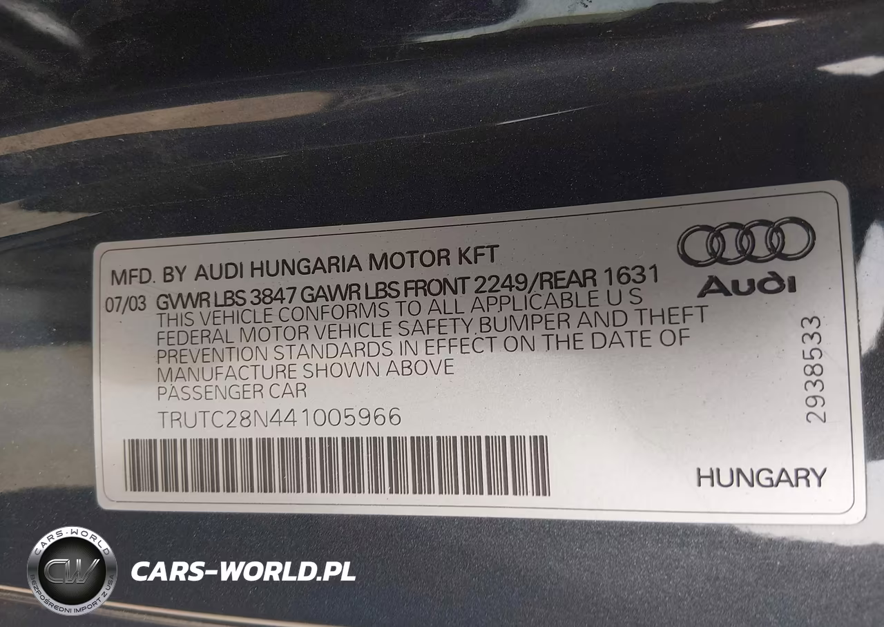 2004 Audi Tt 1.8L VIN:TRUTC28N441005966 - 9