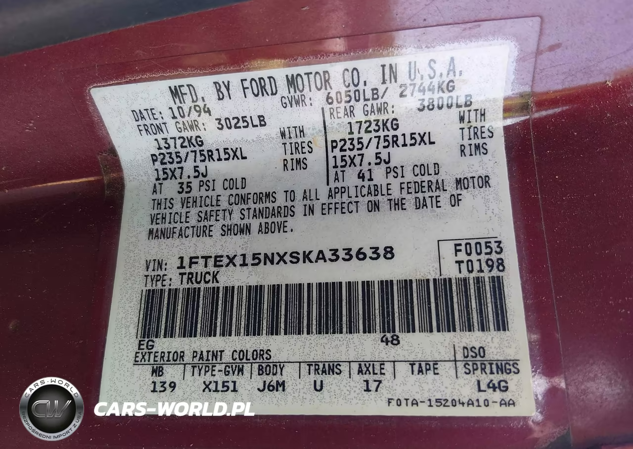 1995 Ford F150 VIN:1FTEX15NXSKA33638 - 9