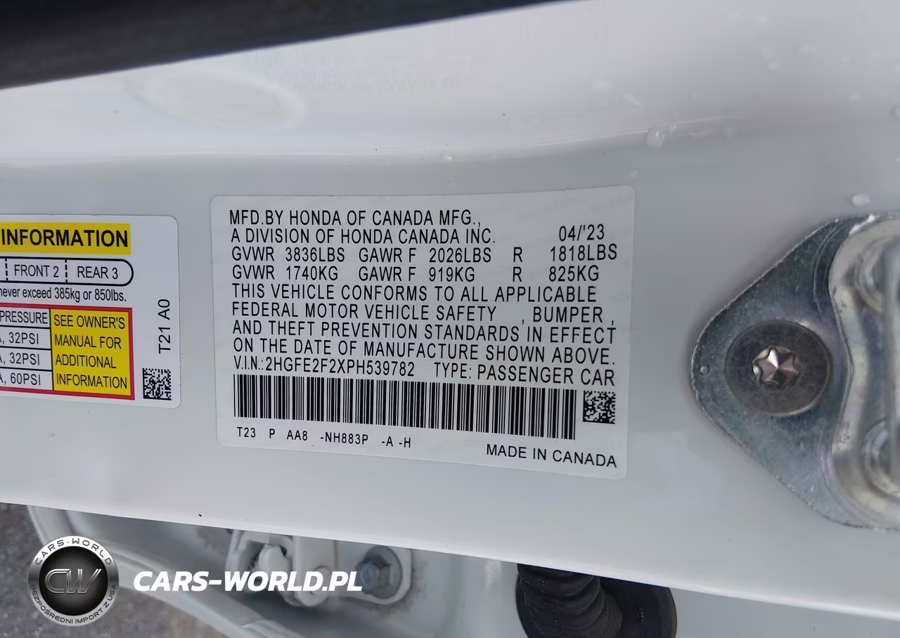 2023 Honda Civic Lx VIN:2HGFE2F2XPH539782 - 9