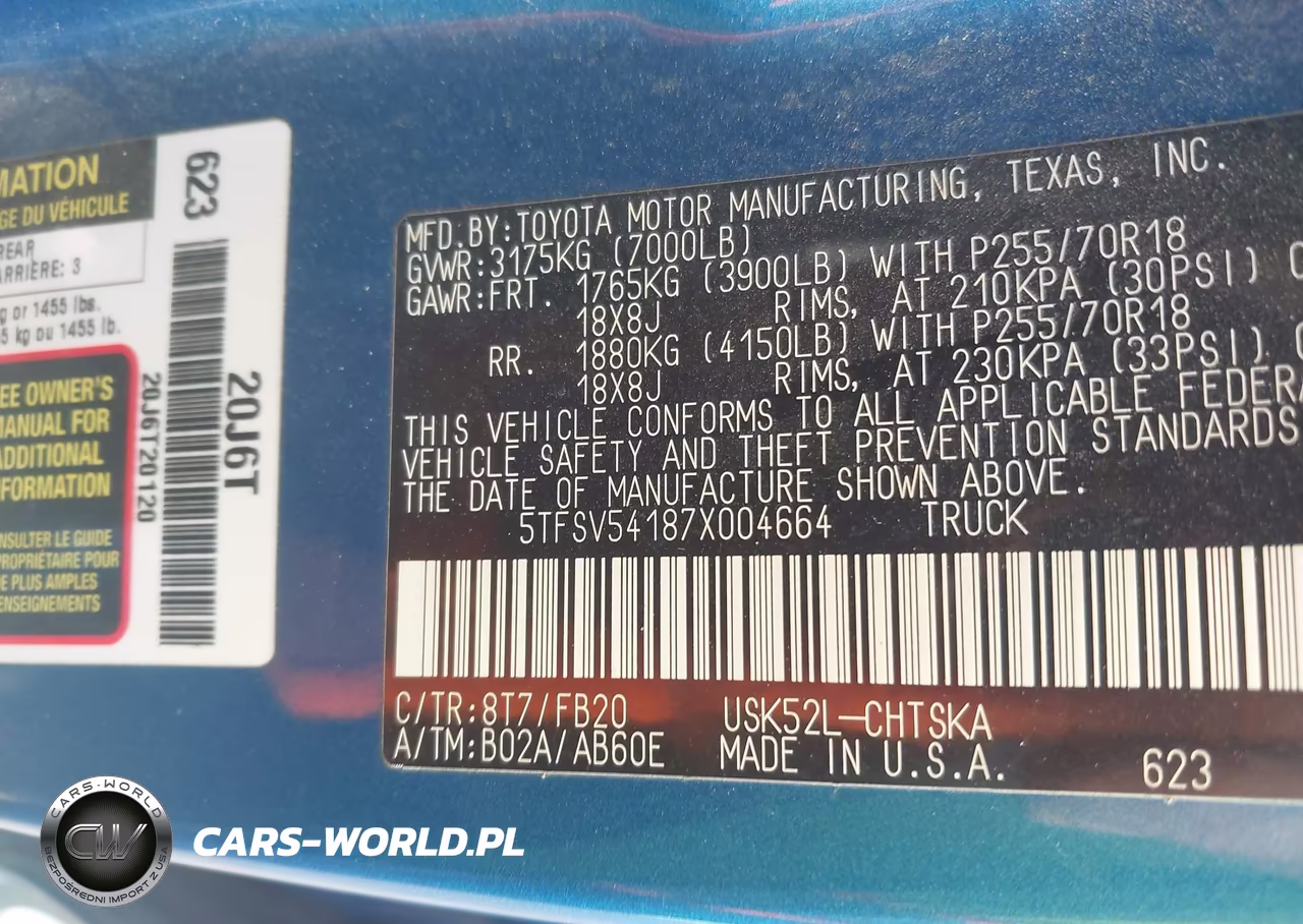 2007 Toyota Tundra Sr5 5.7L V8 VIN:5TFSV54187X004664 - 9