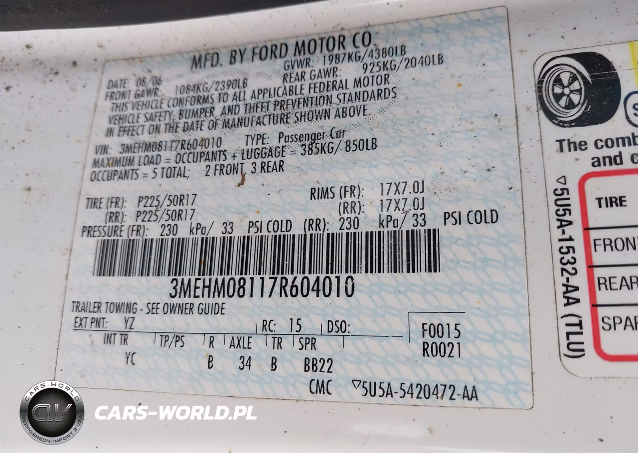 2007 Mercury Milan Premier VIN:3MEHM08117R604010 - 9