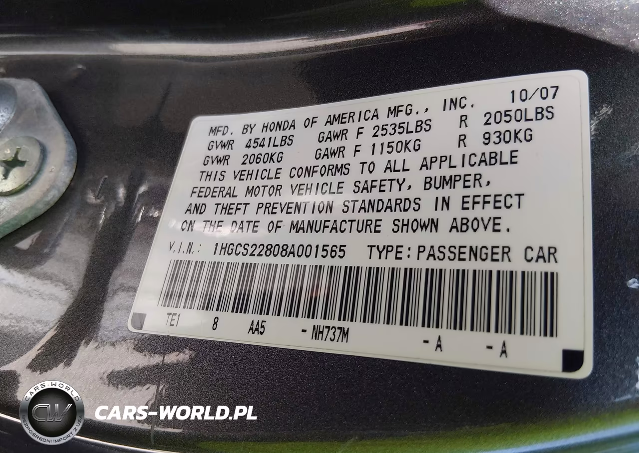 HONDA ACCORD EXL VIN:1HGCS22808A001565 - 9