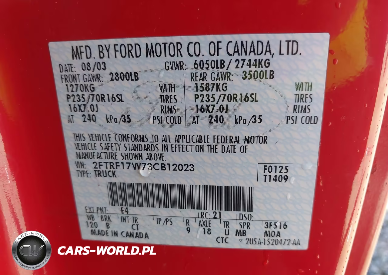 2003 Ford F-150 Xl-Xlt VIN:2FTRF17W73CB12023 - 9