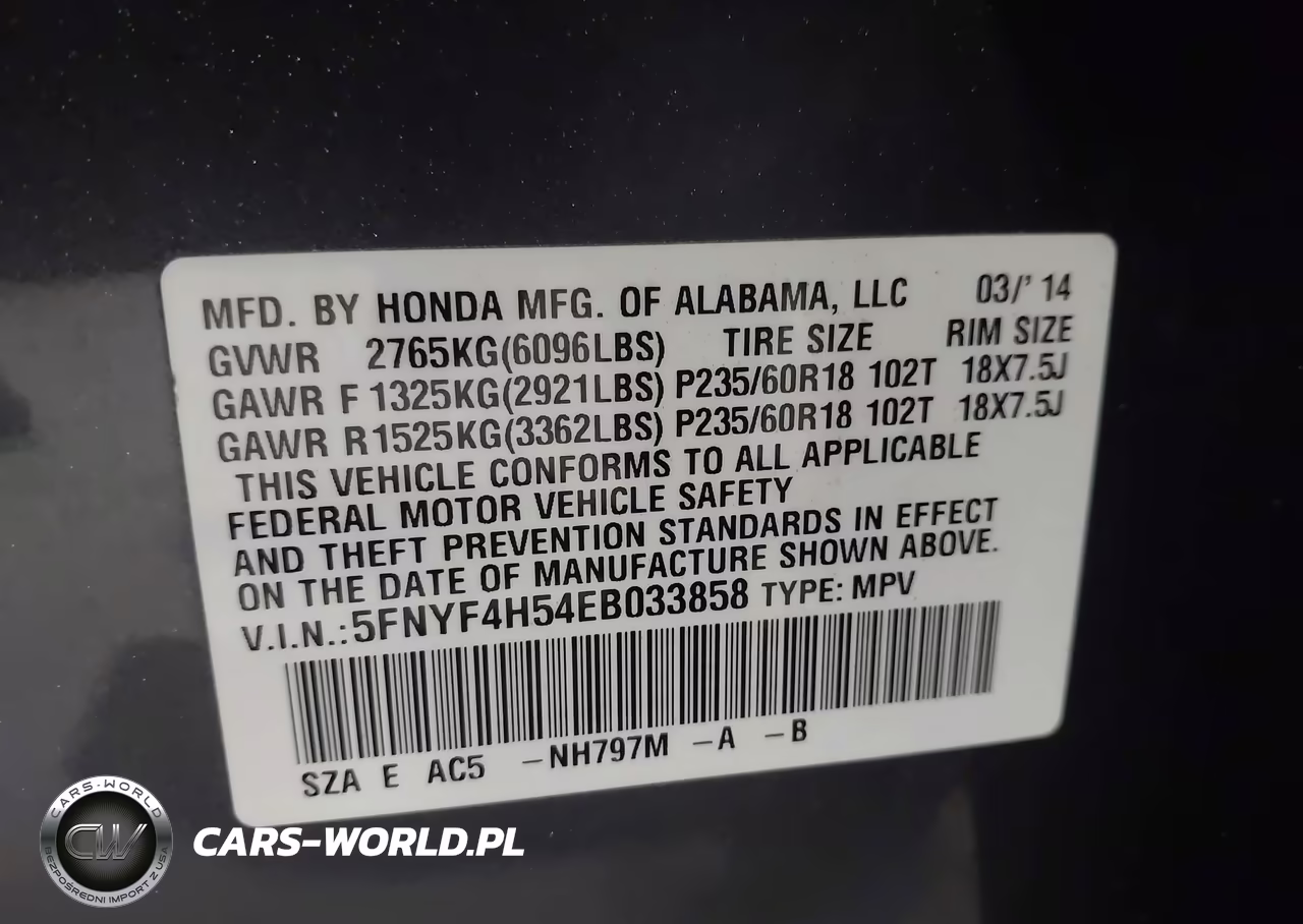 2014 Honda Pilot Ex-L VIN:5FNYF4H54EB033858 - 9