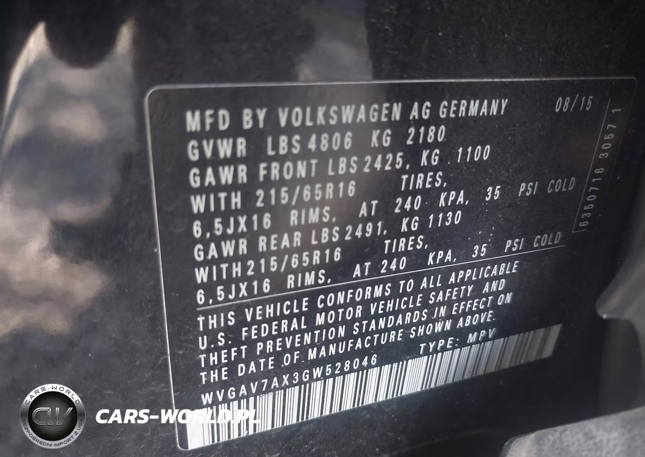 2016 Volkswagen Tiguan S VIN:WVGAV7AX3GW528046 - 9