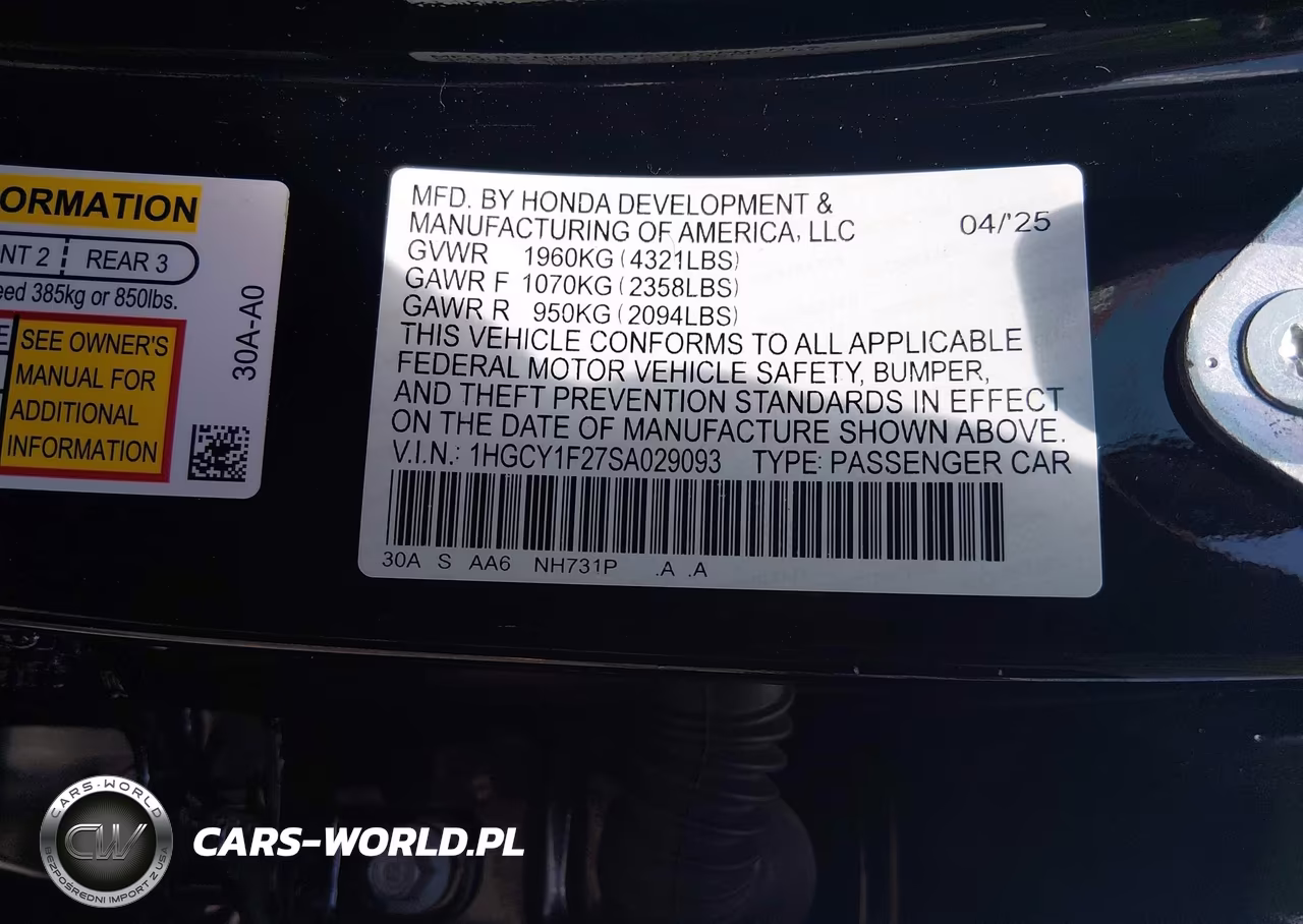 2025 Honda Accord Lx VIN:1HGCY1F27SA029093 - 9