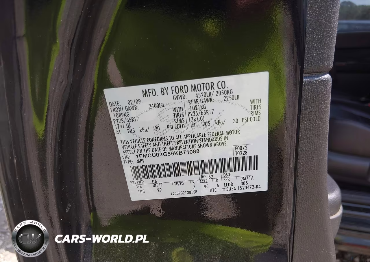 2009 Ford Escape Xlt VIN:1FMCU03G59KB71088 - 9