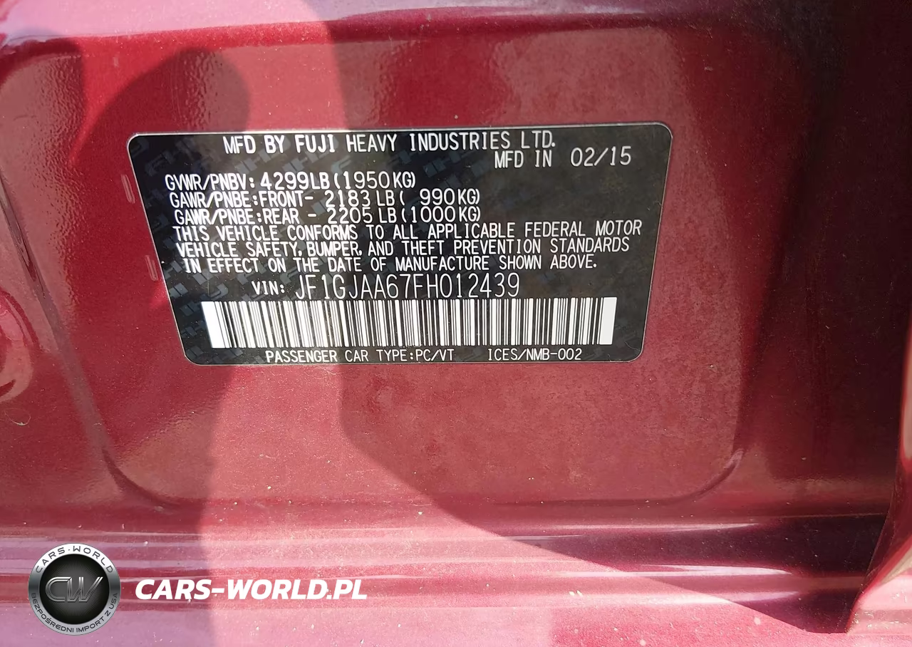 2015 Subaru Impreza 2.0I VIN:JF1GJAA67FH012439 - 9