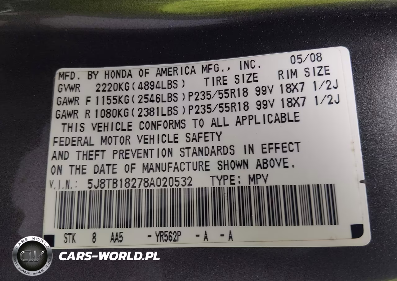 2008 Acura Rdx VIN:5J8TB18278A020532 - 9
