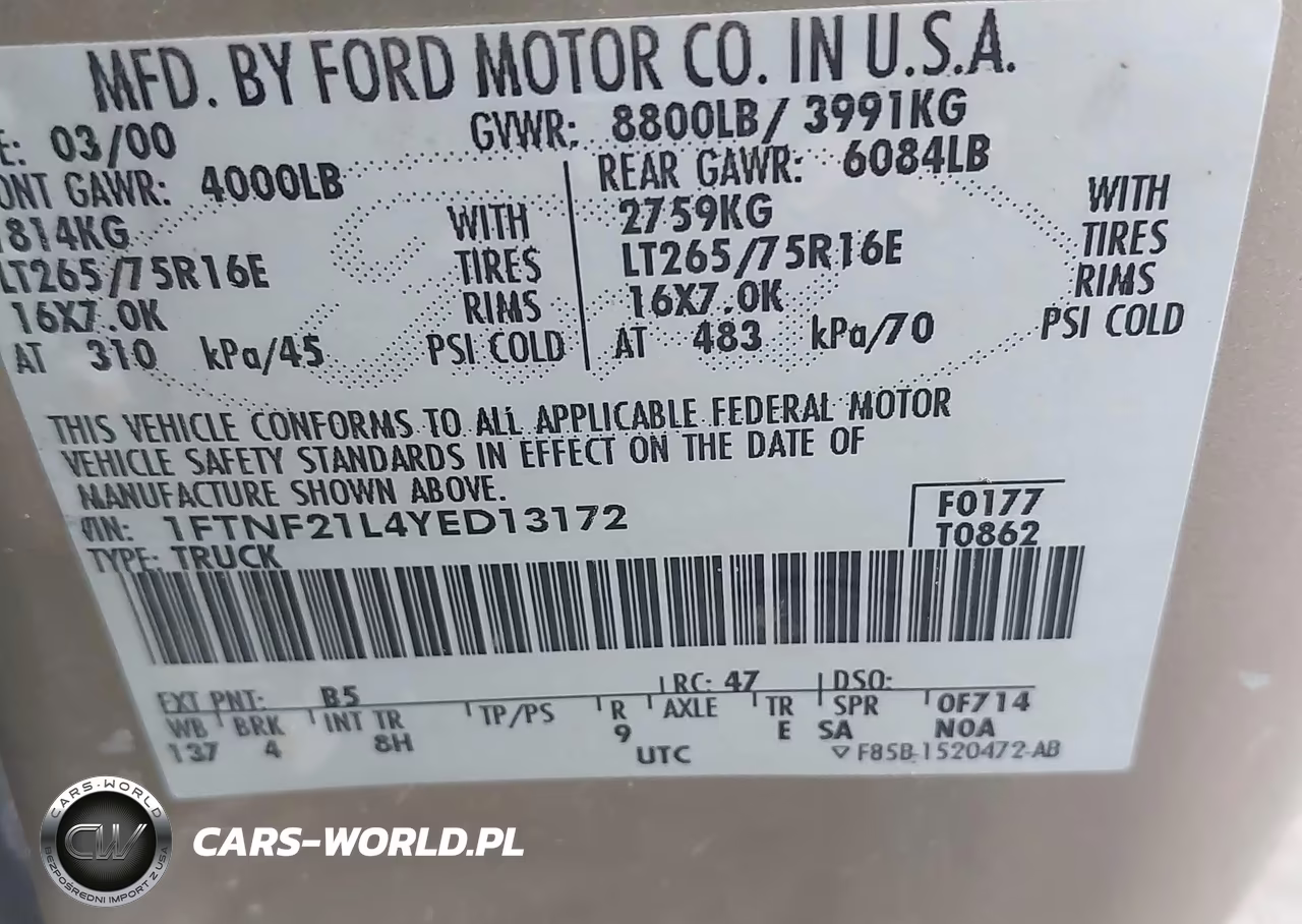 2000 Ford F-250 Lariat-Xl-Xlt VIN:1FTNF21L4YED13172 - 9