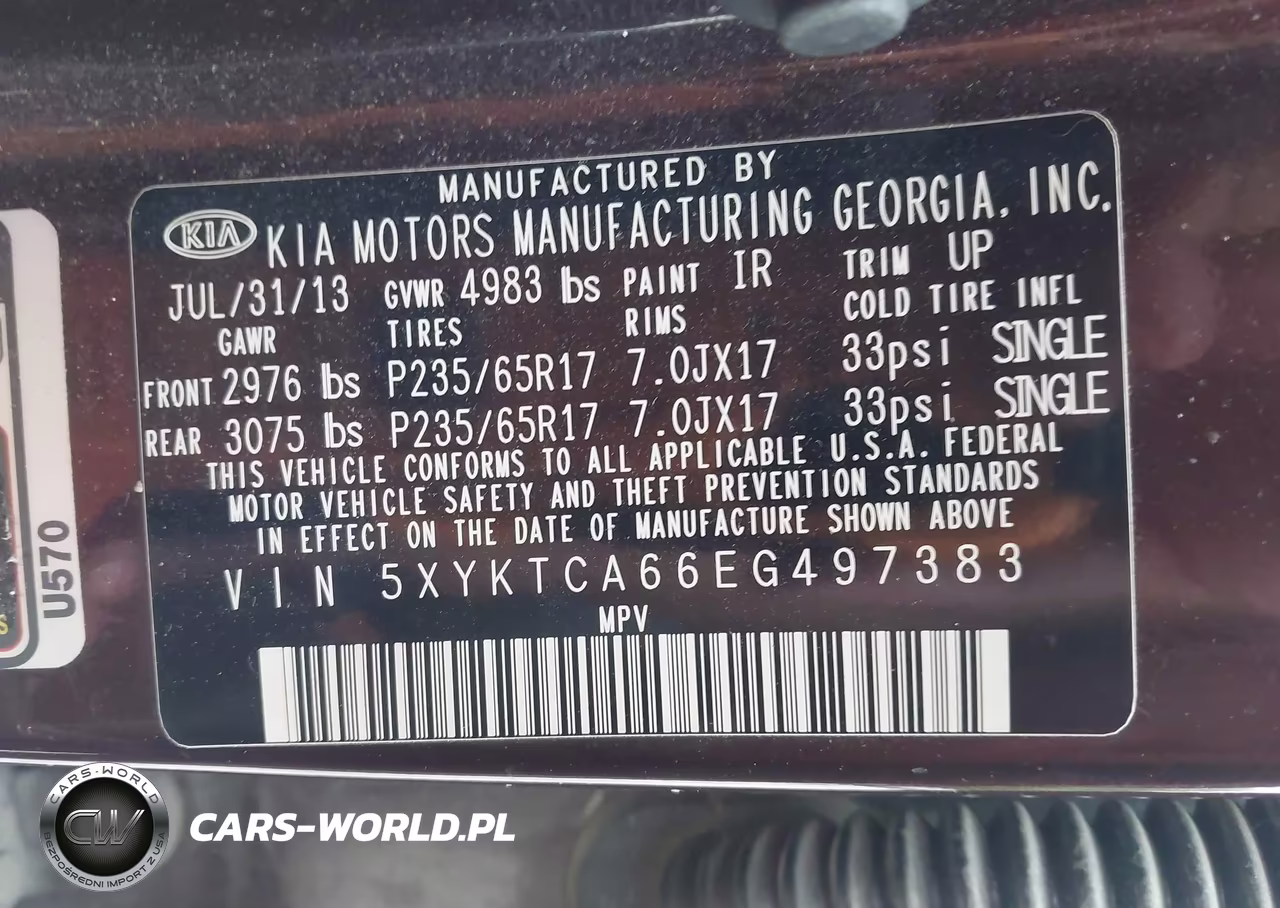 KIA SORENTO LX VIN:5XYKTCA66EG497383 - 9