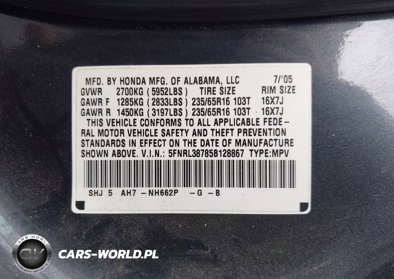 2005 Honda Odyssey Ex-L VIN:5FNRL38785B128867 - 9