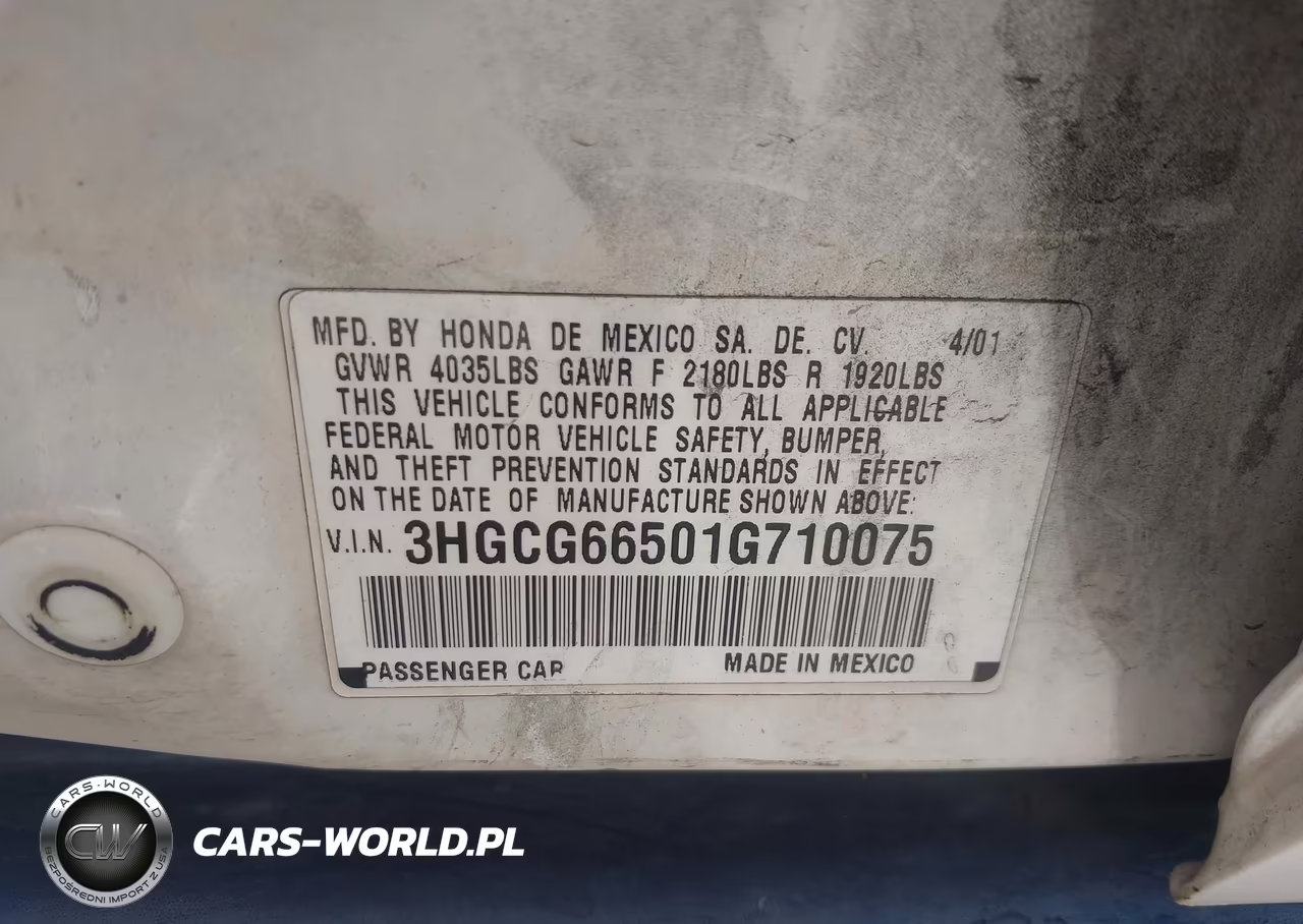 2001 Honda Accord 2.3 Lx VIN:3HGCG66501G710075 - 9