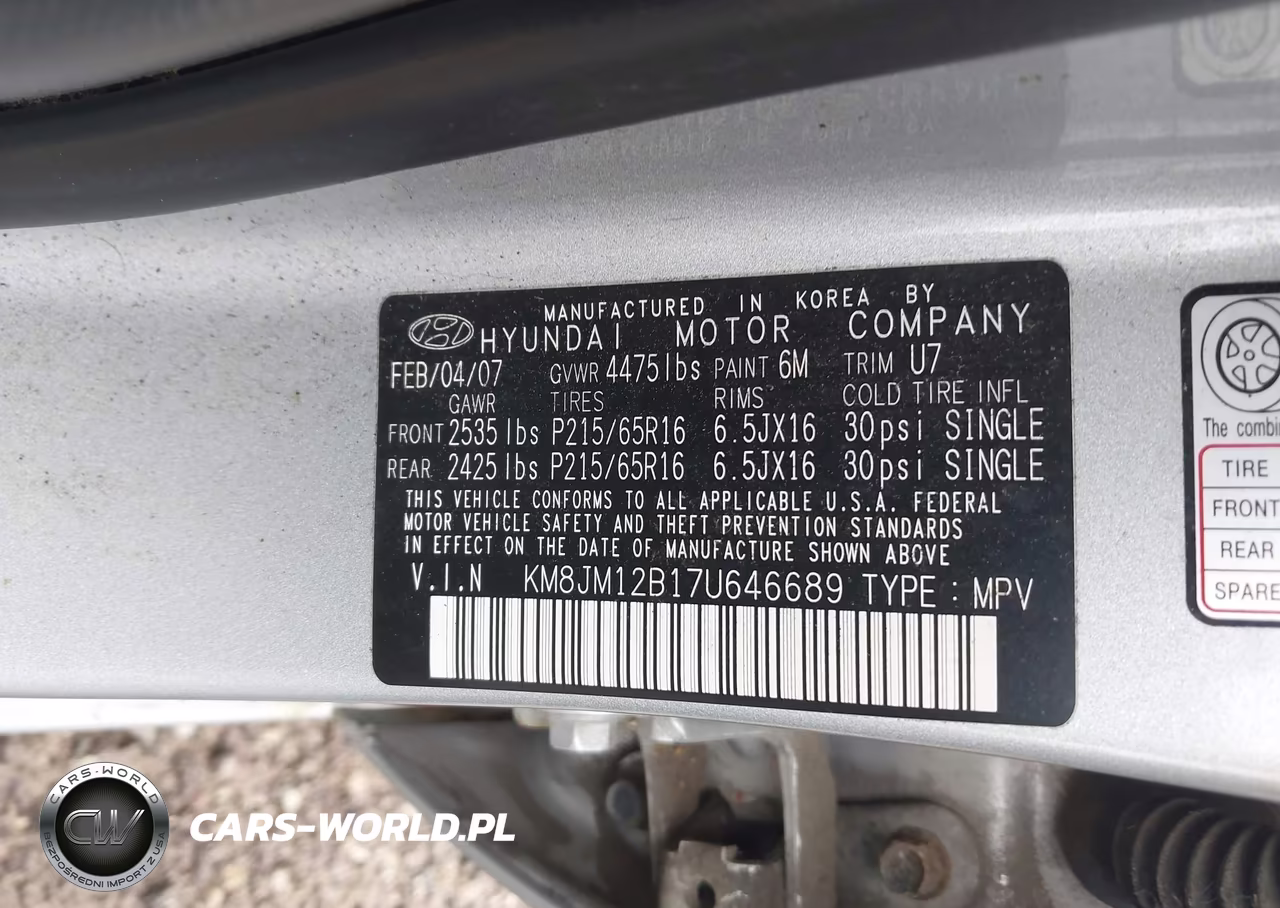 2007 Hyundai Tucson Gls VIN:KM8JM12B17U646689 - 9
