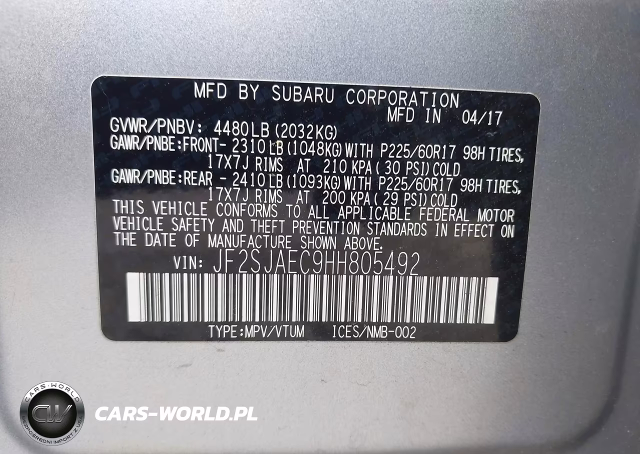 2017 Subaru Forester 2.5I Premium VIN:JF2SJAEC9HH805492 - 9