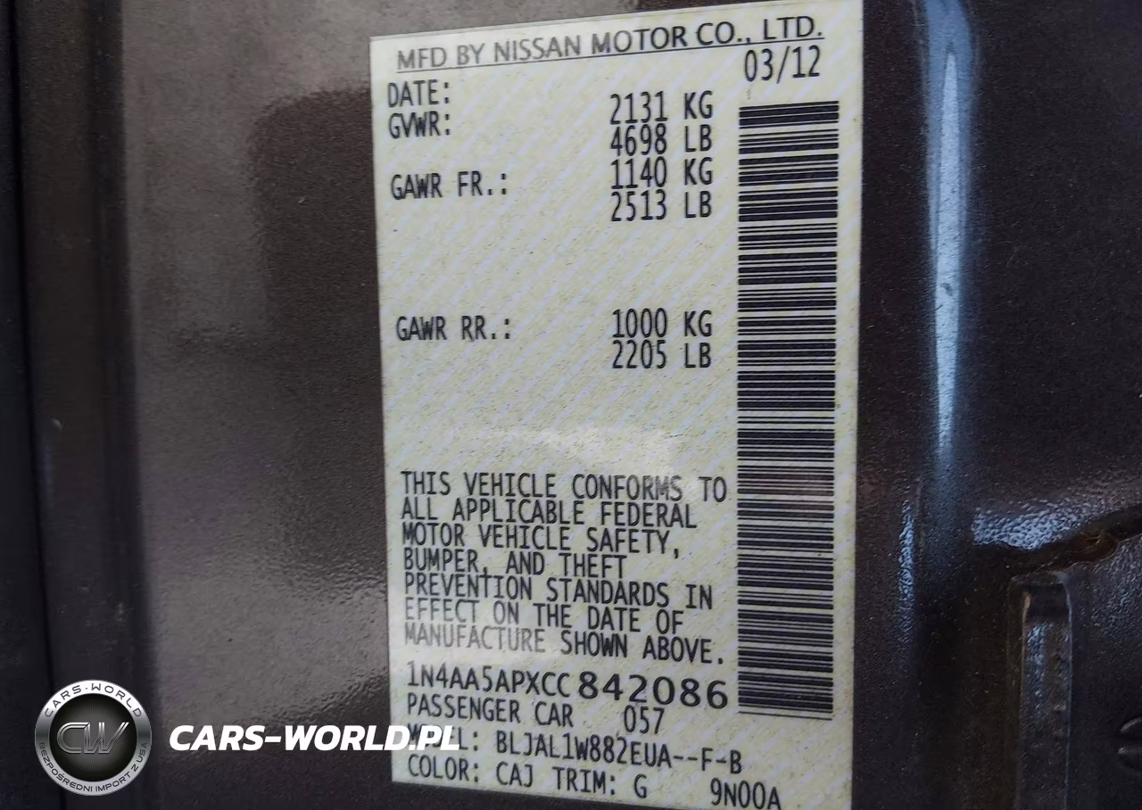 2012 Nissan Maxima 3.5 Sv VIN:1N4AA5APXCC842086 - 9