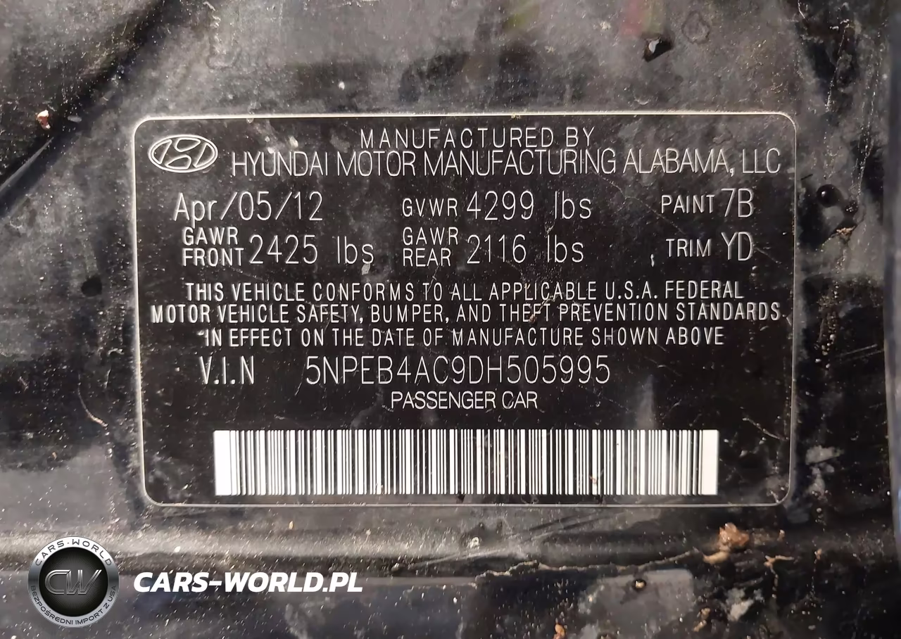 2013 Hyundai Sonata Gls VIN:5NPEB4AC9DH505995 - 9