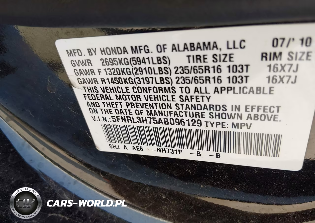 2010 Honda Odyssey Ex-L VIN:5FNRL3H75AB096129 - 9