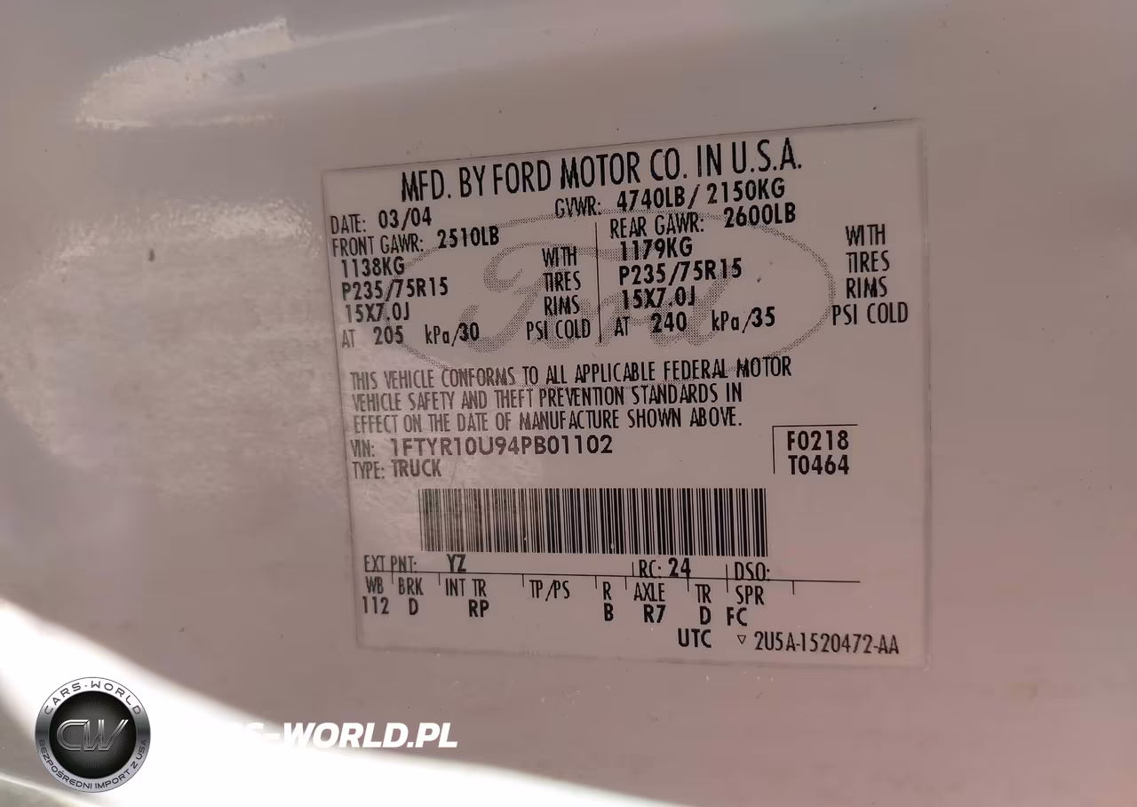 2004 Ford Ranger Edge-Xl-Xlt VIN:1FTYR10U94PB01102 - 9