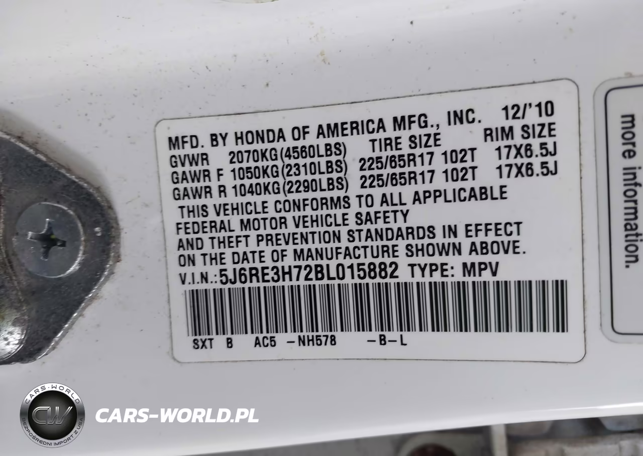 2011 Honda Cr-V Ex-L VIN:5J6RE3H72BL015882 - 9