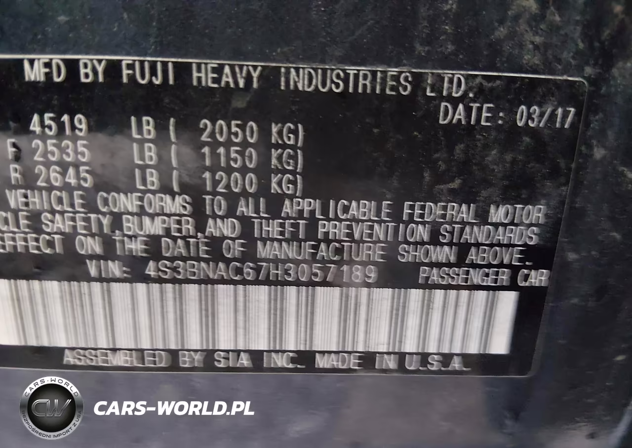 2017 Subaru Legacy 2.5I Premium VIN:4S3BNAC67H3057189 - 9