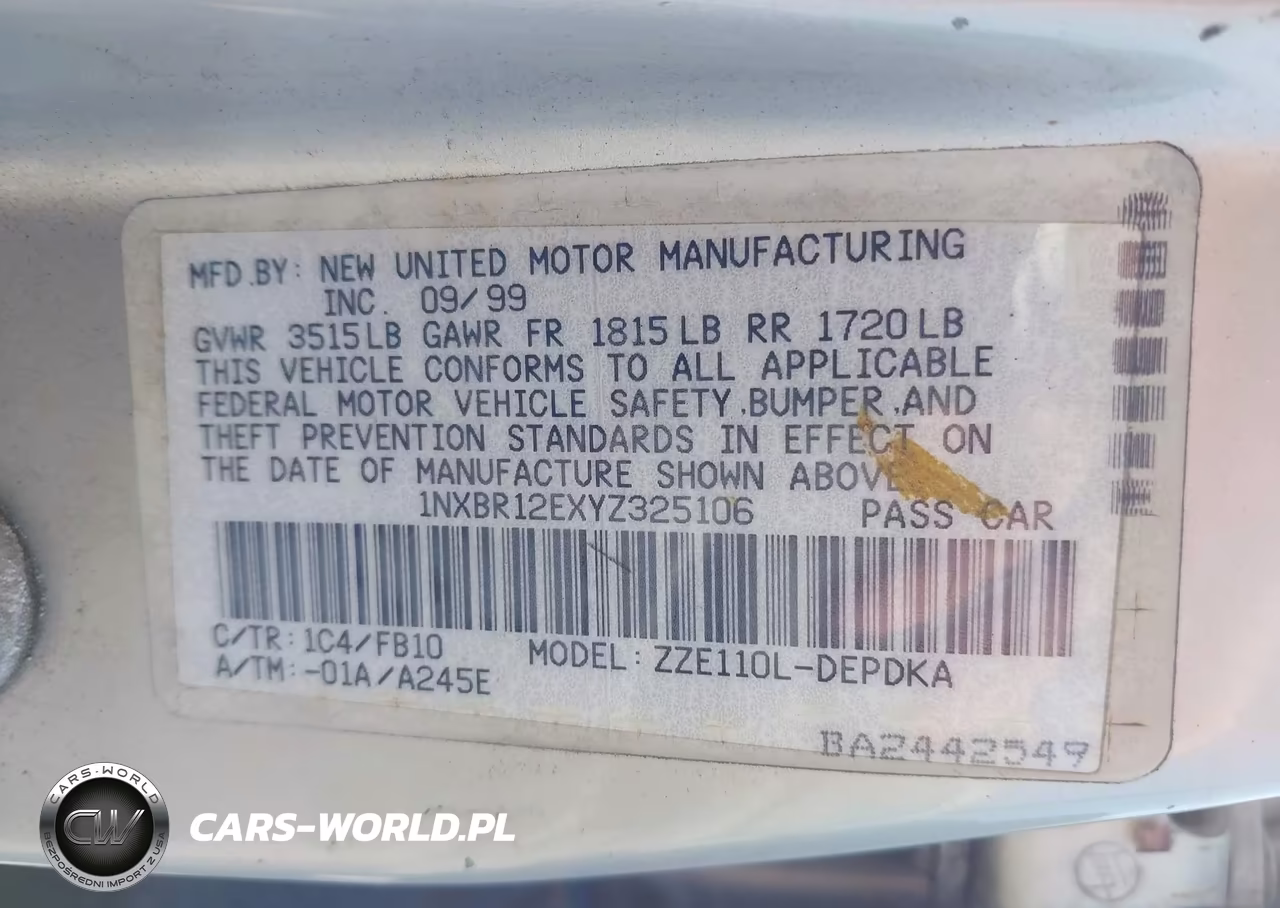 2000 Toyota Corolla Ce VIN:1NXBR12EXYZ325106 - 9
