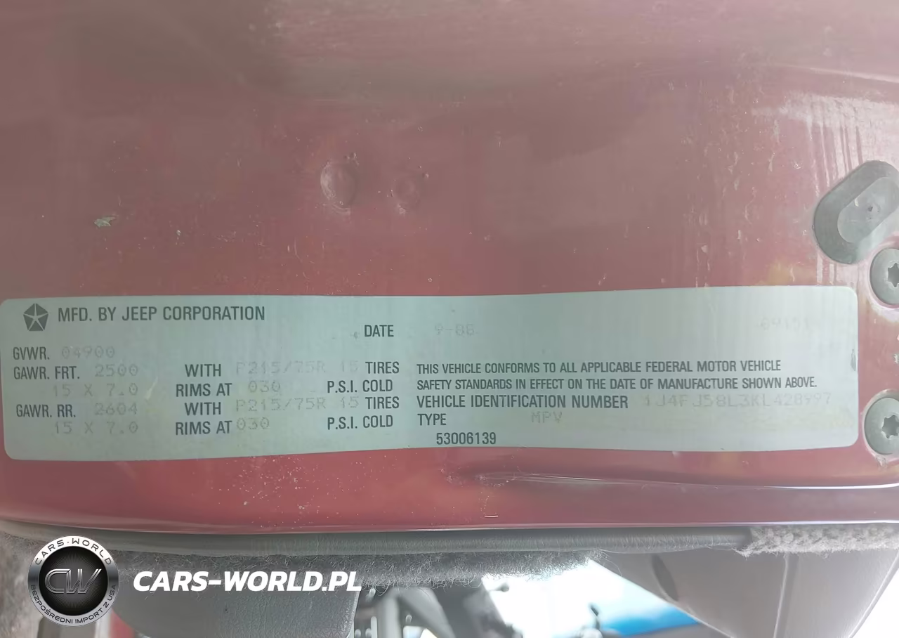1989 Jeep Cherokee Laredo VIN:1J4FJ58L3KL428997 - 9