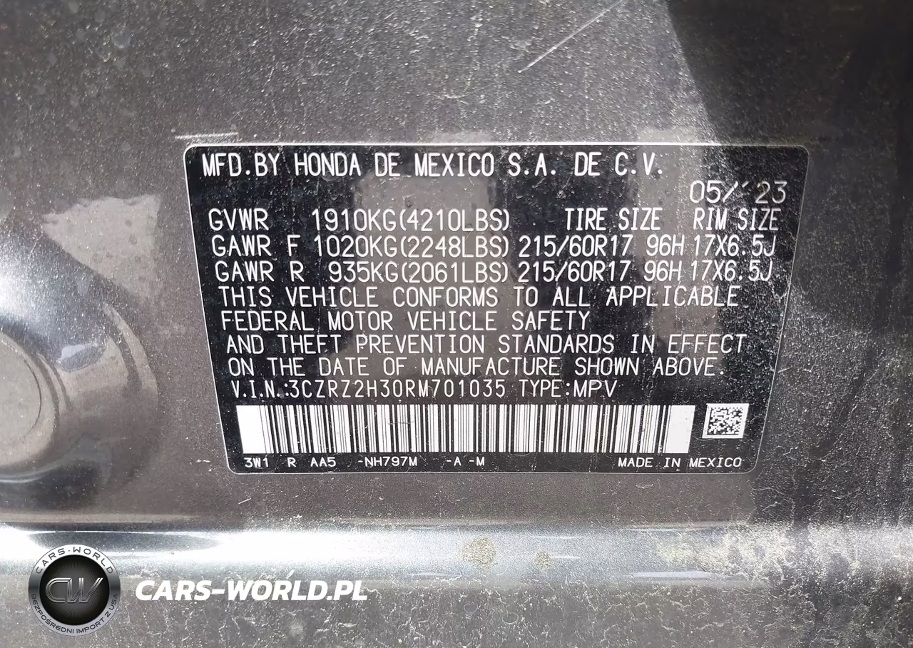 2024 Honda Hr-V Awd Lx VIN:3CZRZ2H30RM701035 - 9