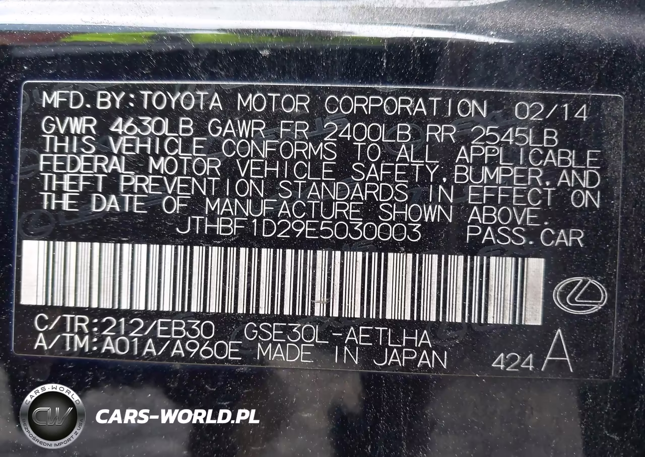 2014 Lexus Is 250 VIN:JTHBF1D29E5030003 - 9