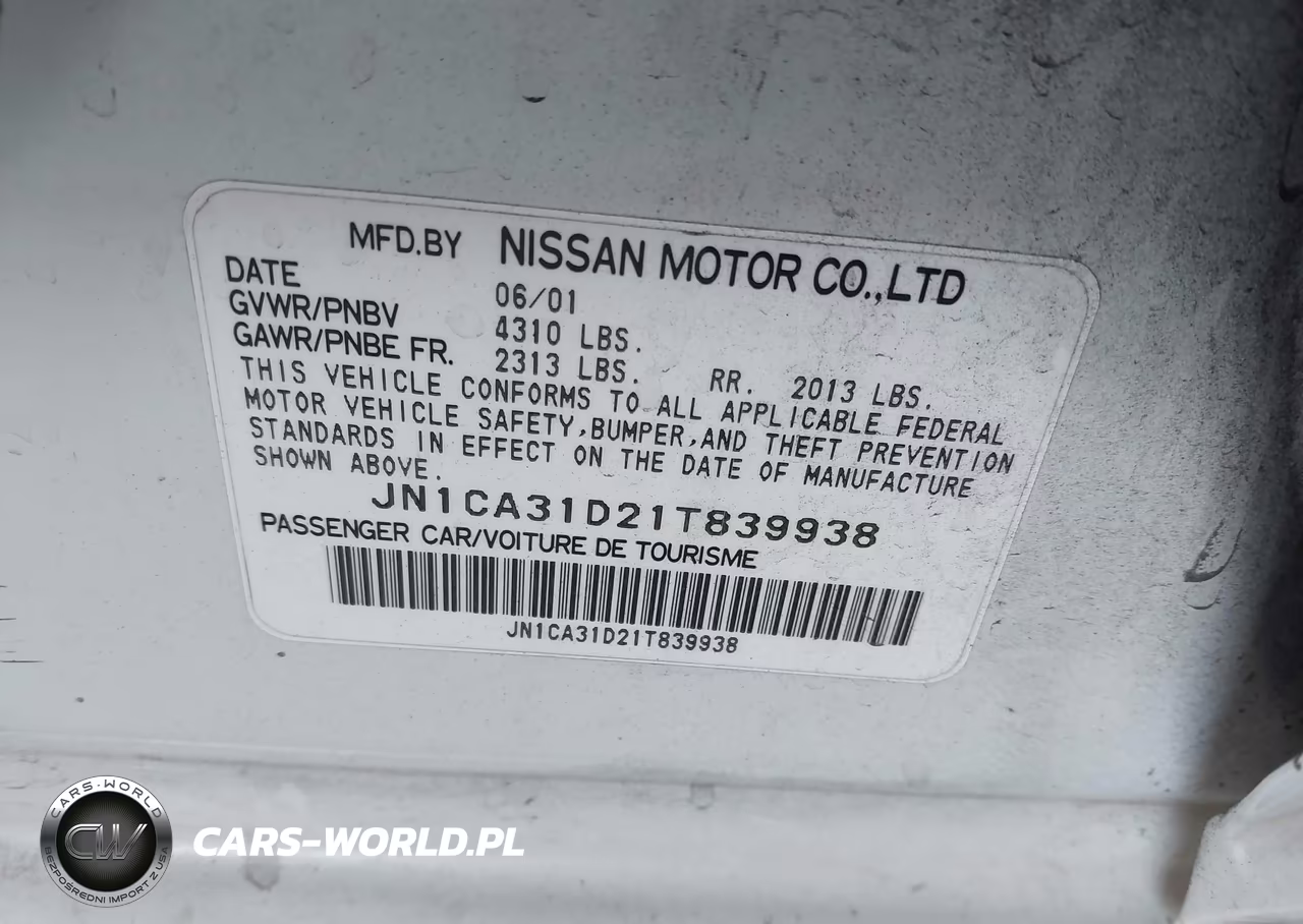 2001 Nissan Maxima Gxe VIN:JN1CA31D21T839938 - 9