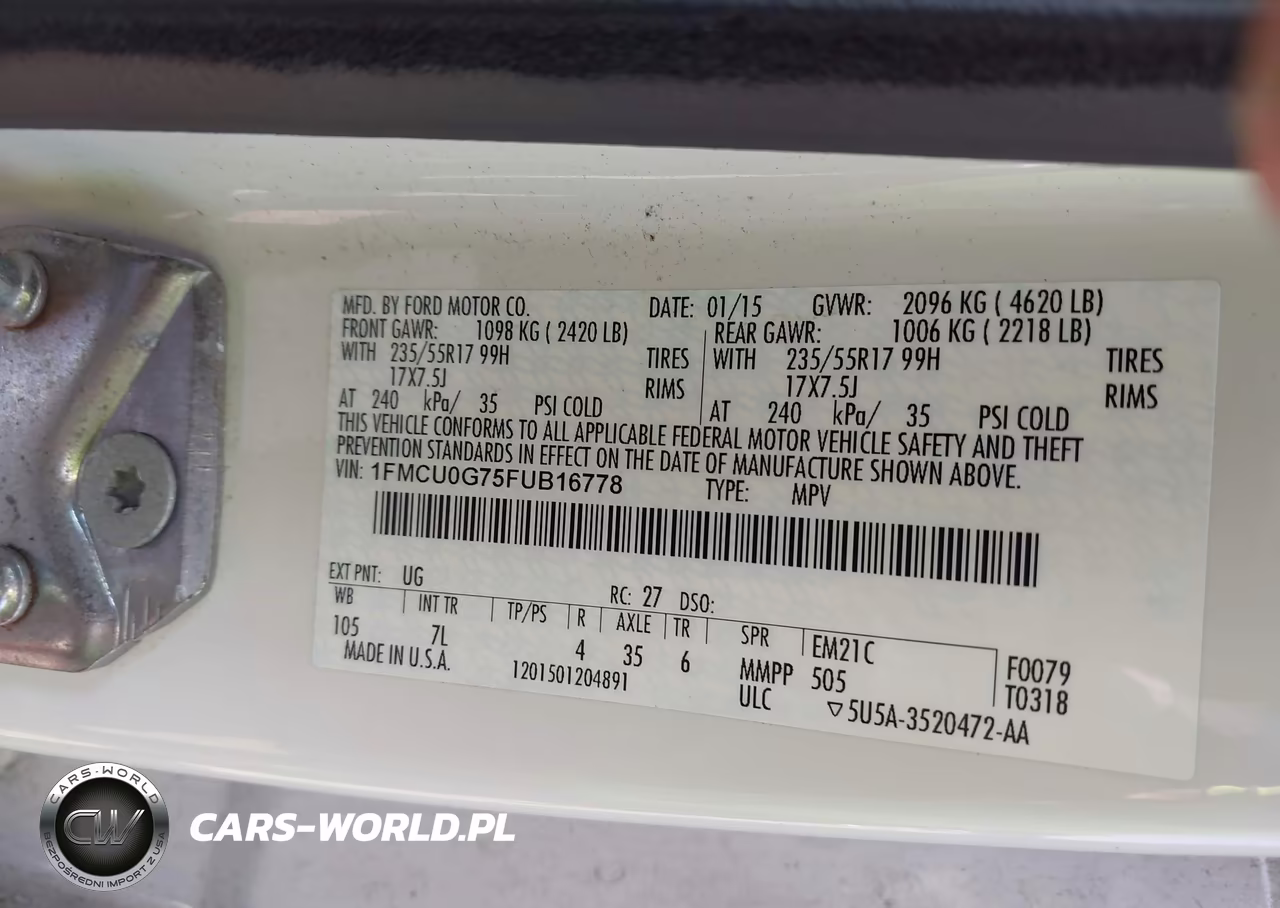 2015 Ford Escape Se VIN:1FMCU0G75FUB16778 - 9