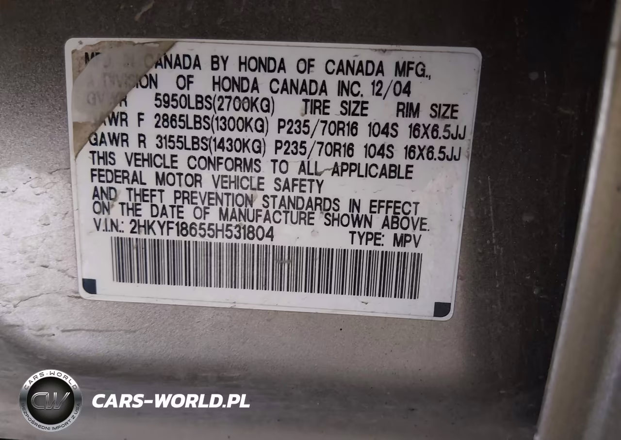 2005 Honda Pilot Ex-L VIN:2HKYF18655H531804 - 9