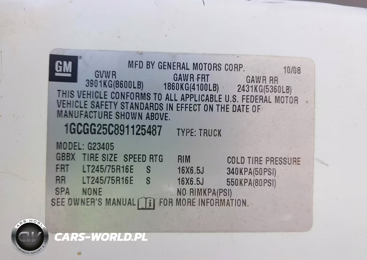 2009 Chevrolet Express Work Van VIN:1GCGG25C891125487 - 9