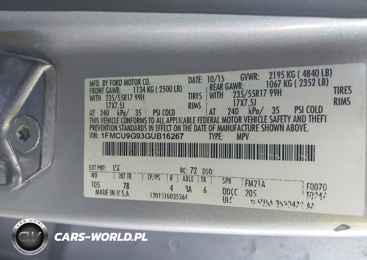 2016 Ford Escape Se VIN:1FMCU9G93GUB16267 - 9