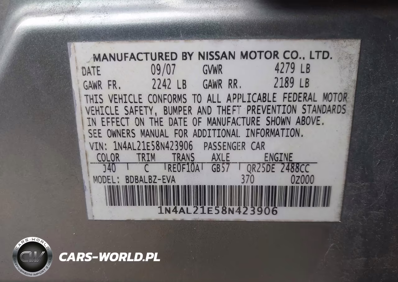 2008 Nissan Altima 2.5 Sl VIN:1N4AL21E58N423906 - 9