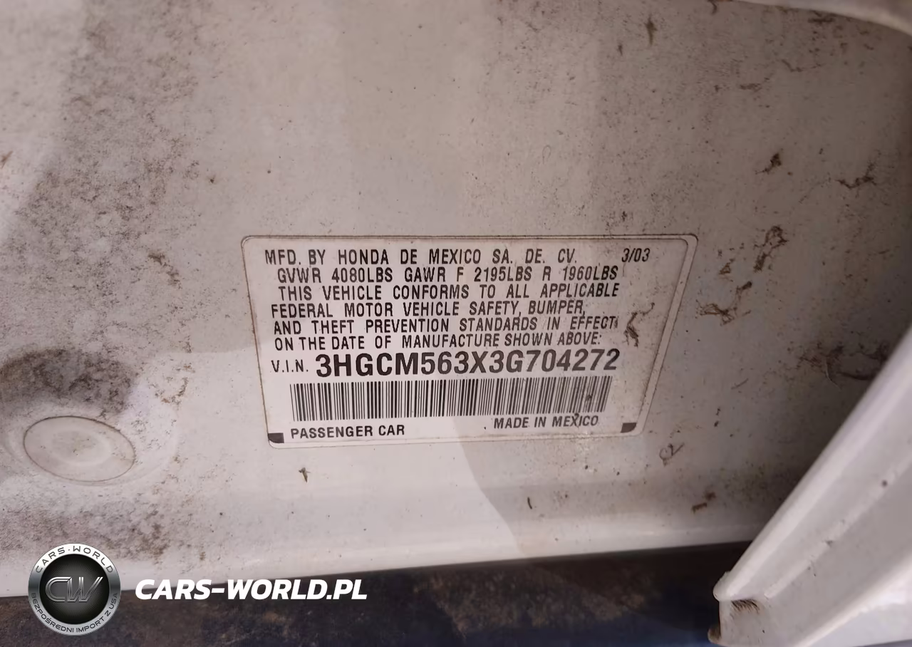 2003 Honda Accord 2.4 Lx VIN:3HGCM563X3G704272 - 9