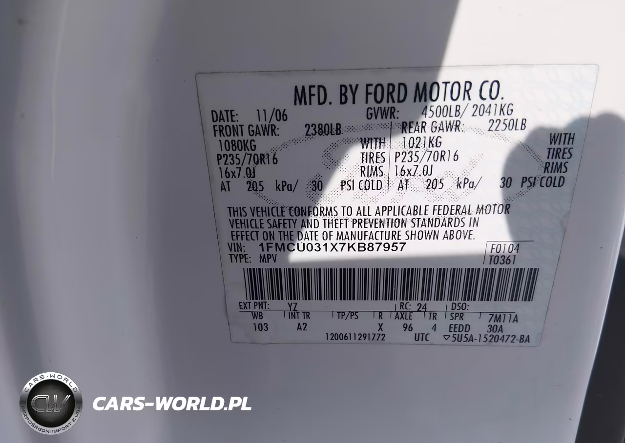 2007 Ford Escape Xlt-Xlt Sport VIN:1FMCU031X7KB87957 - 9