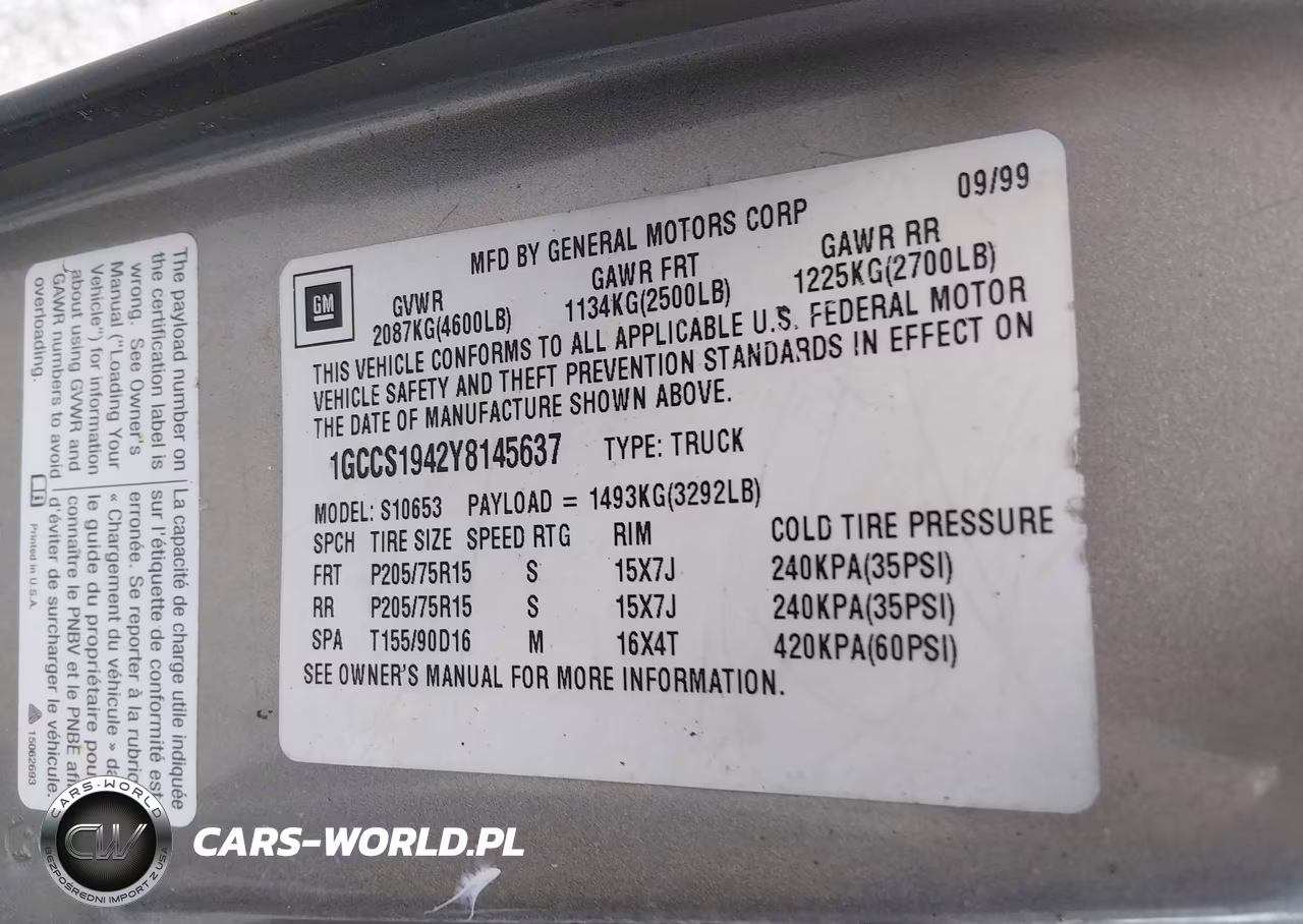 2000 Chevrolet S-10 Ls VIN:1GCCS1942Y8145637 - 9