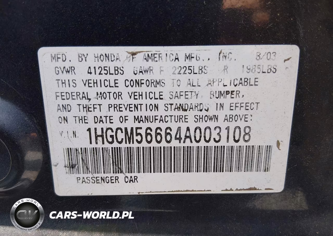 2004 Honda Accord 2.4 Ex VIN:1HGCM56664A003108 - 9