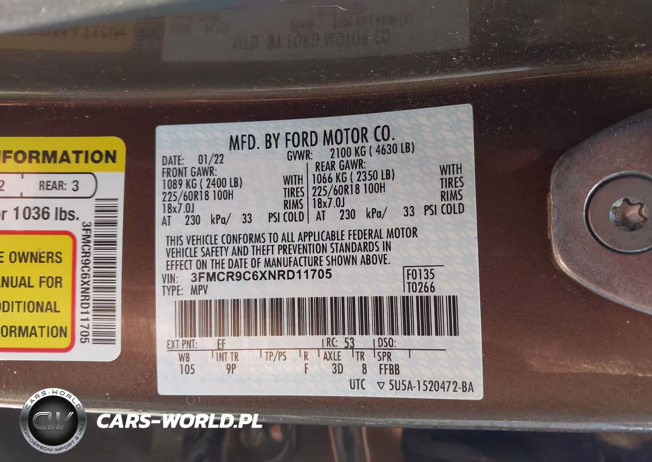 2022 Ford Bronco Sport Outer Banks VIN:3FMCR9C6XNRD11705 - 9