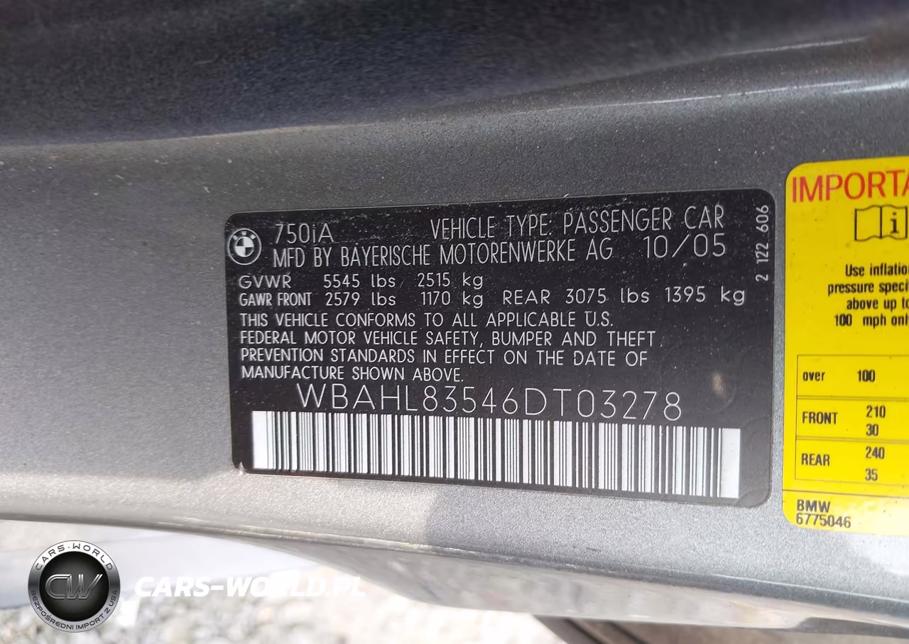 2006 BMW 750I VIN:WBAHL83546DT03278 - 9