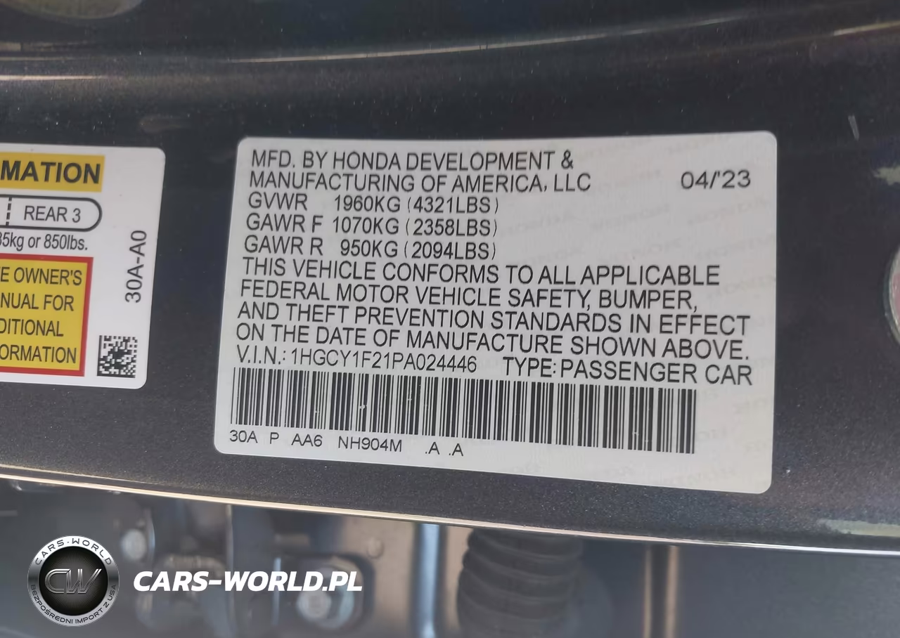2023 Honda Accord Lx VIN:1HGCY1F21PA024446 - 9
