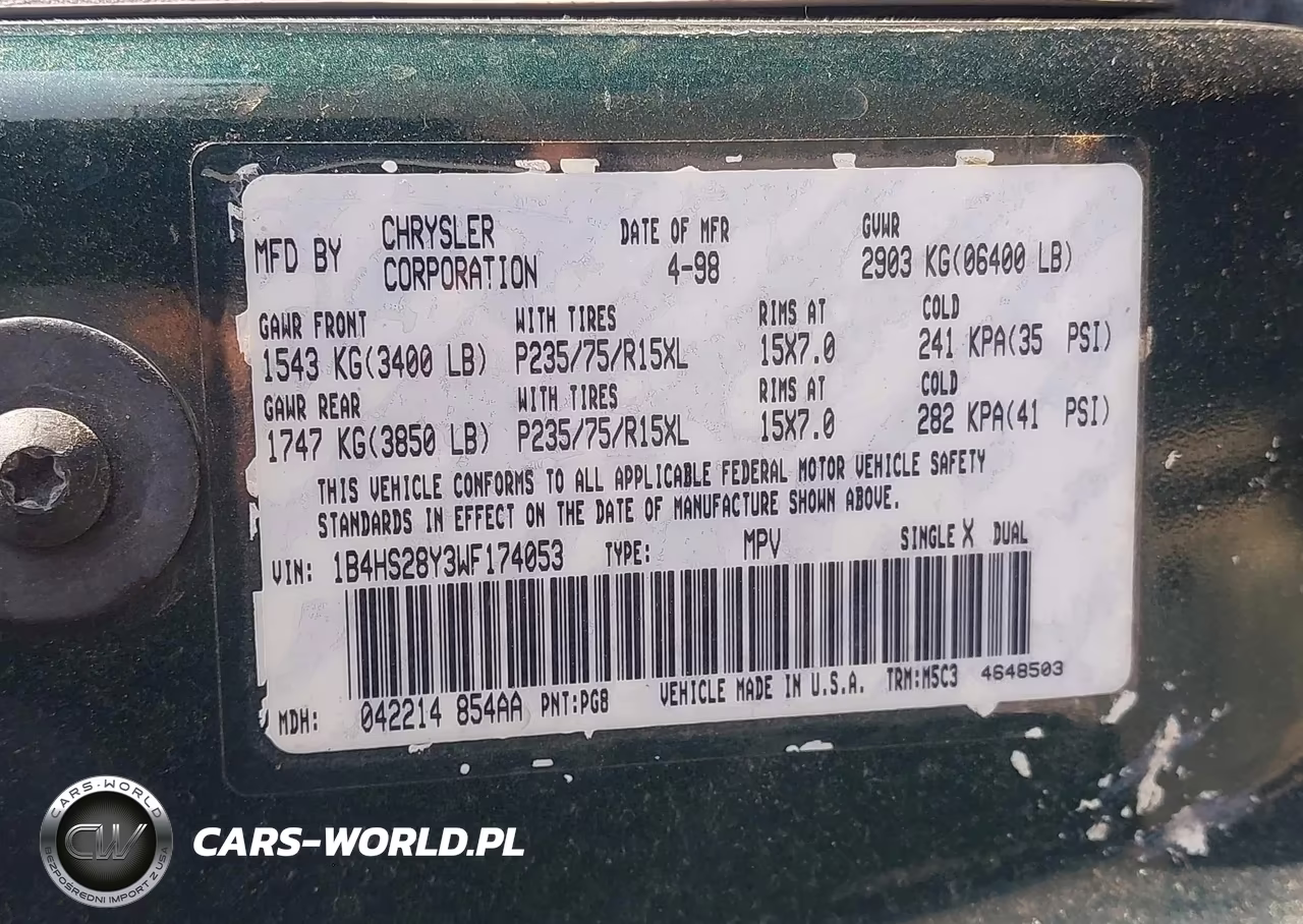 1998 Dodge Durango Slt VIN:1B4HS28Y3WF174053 - 9