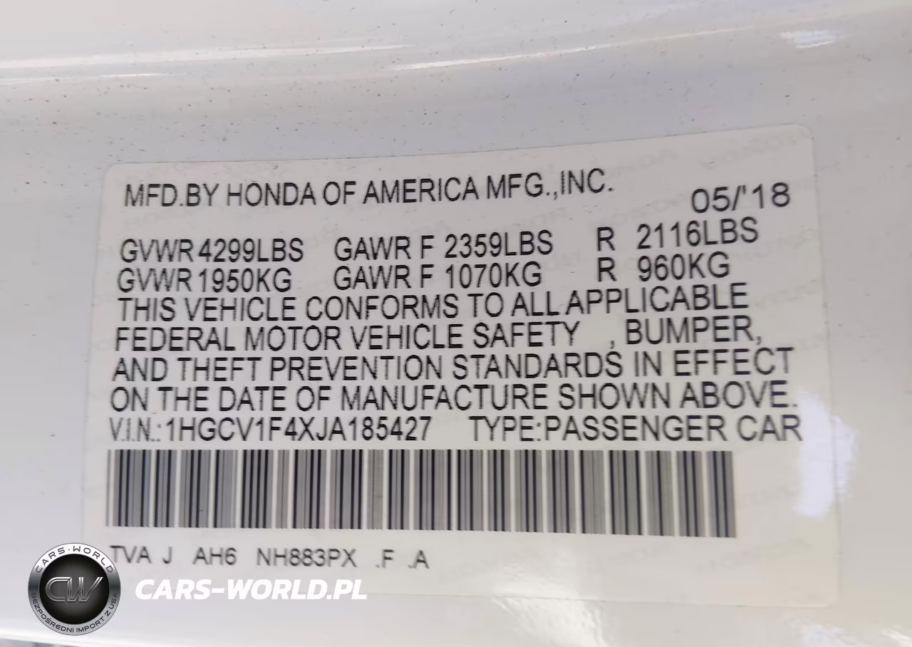 2018 Honda Accord Ex VIN:1HGCV1F4XJA185427 - 9