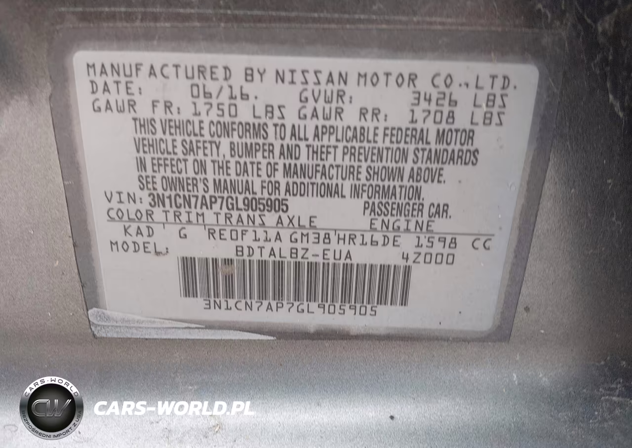 2016 Nissan Versa 1.6 S-1.6 S+-1.6 Sl-1.6 Sv VIN:3N1CN7AP7GL905905 - 9