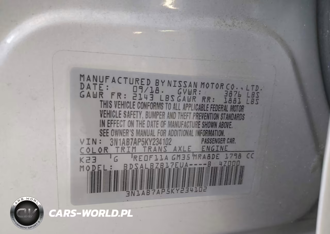 2019 Nissan Sentra S VIN:3N1AB7AP5KY234102 - 10