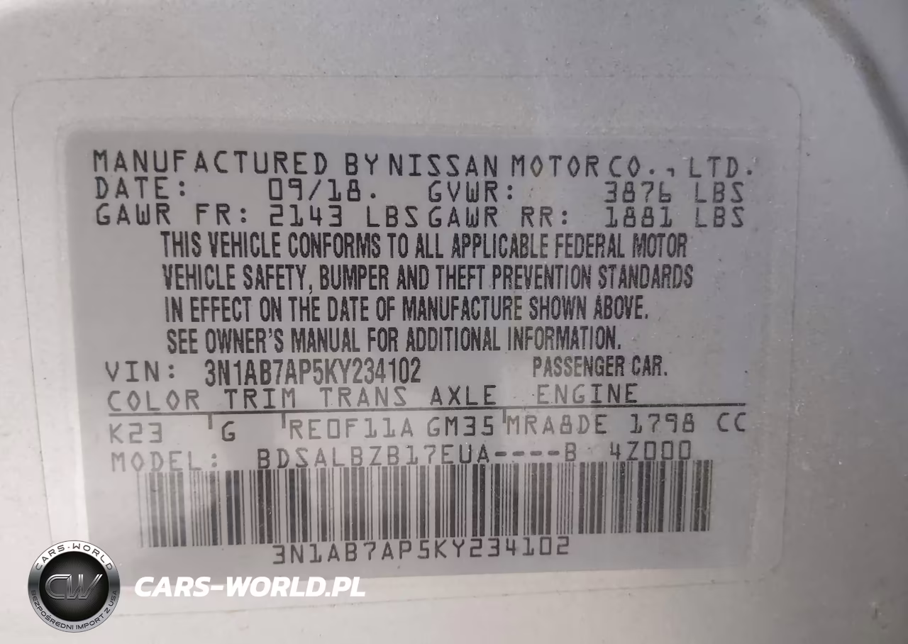 2019 Nissan Sentra S VIN:3N1AB7AP5KY234102 - 9