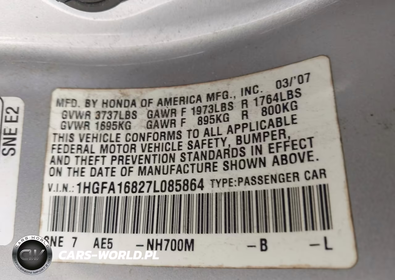 2007 Honda Civic Ex VIN:1HGFA16827L085864 - 9